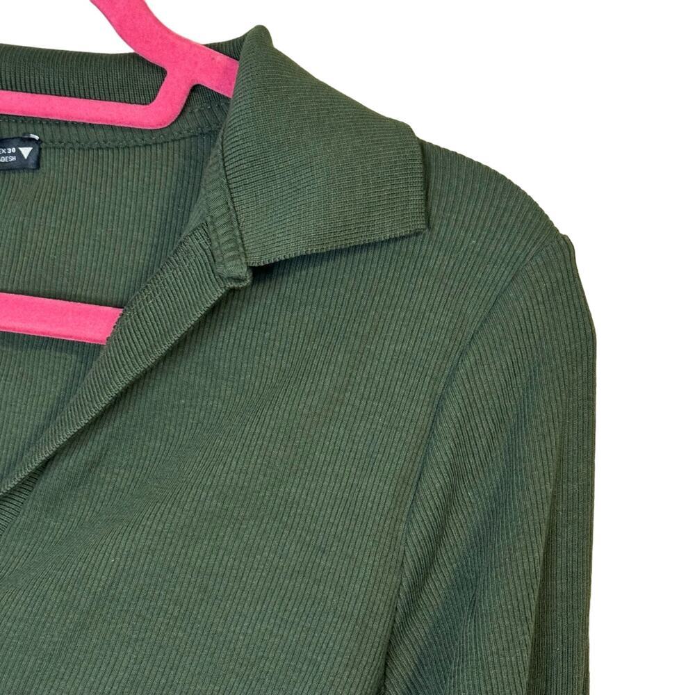 Zara Dark Green Collared Ribbed Crop Top Size L - Picture 5 of 8